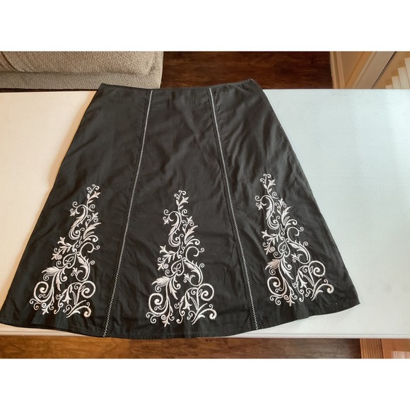Black‎ Embroidered A-Line Skirt Bohemian Festival Party Size Unknown - Picture 1 of 8